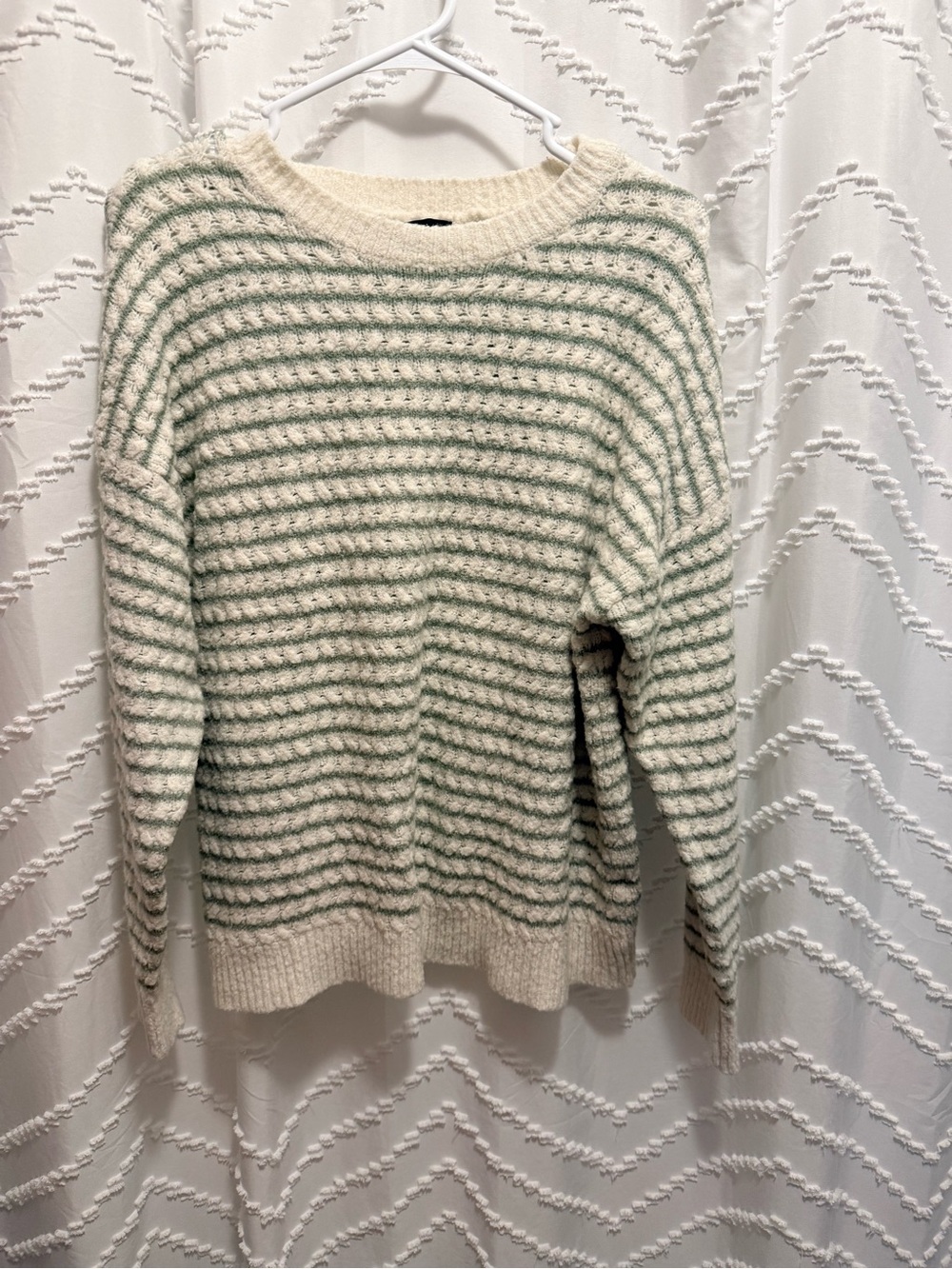Cozy Striped Crewneck Sweater - Cream and Sage